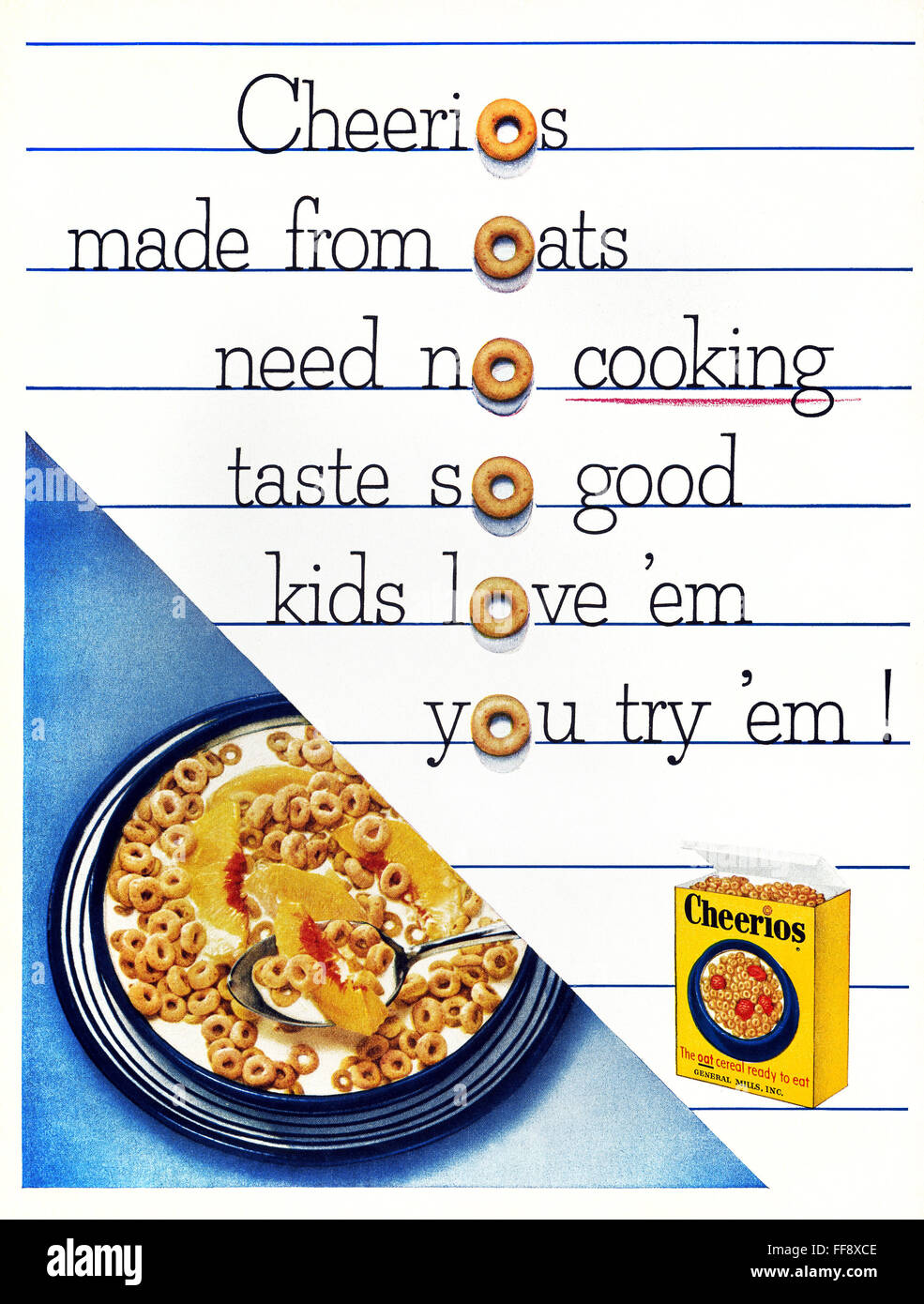 CHEERIOS AD, 1955. /nAdvertisement for Cheerios readytoeat oat breakfast cereal, from an