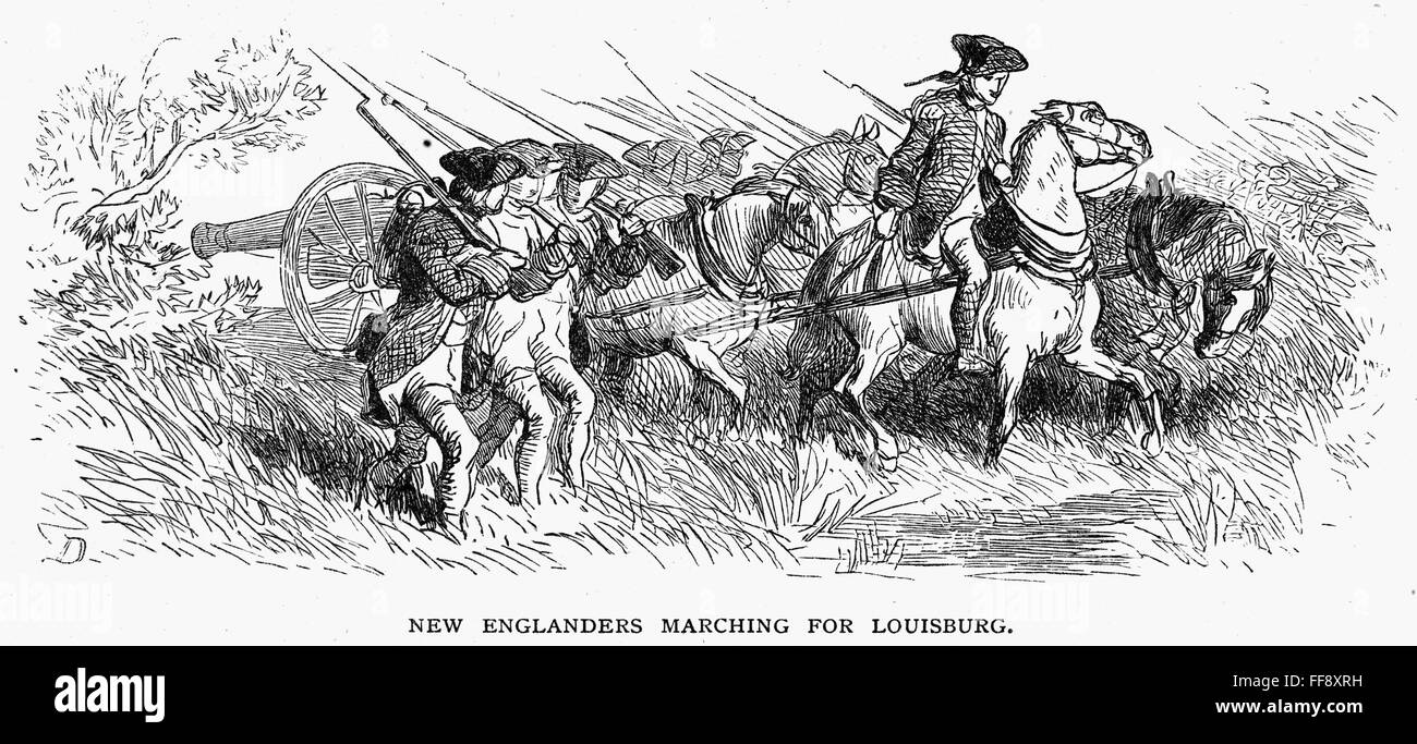 KING WAR, 1745. /nNew Englanders marching to lay siege to