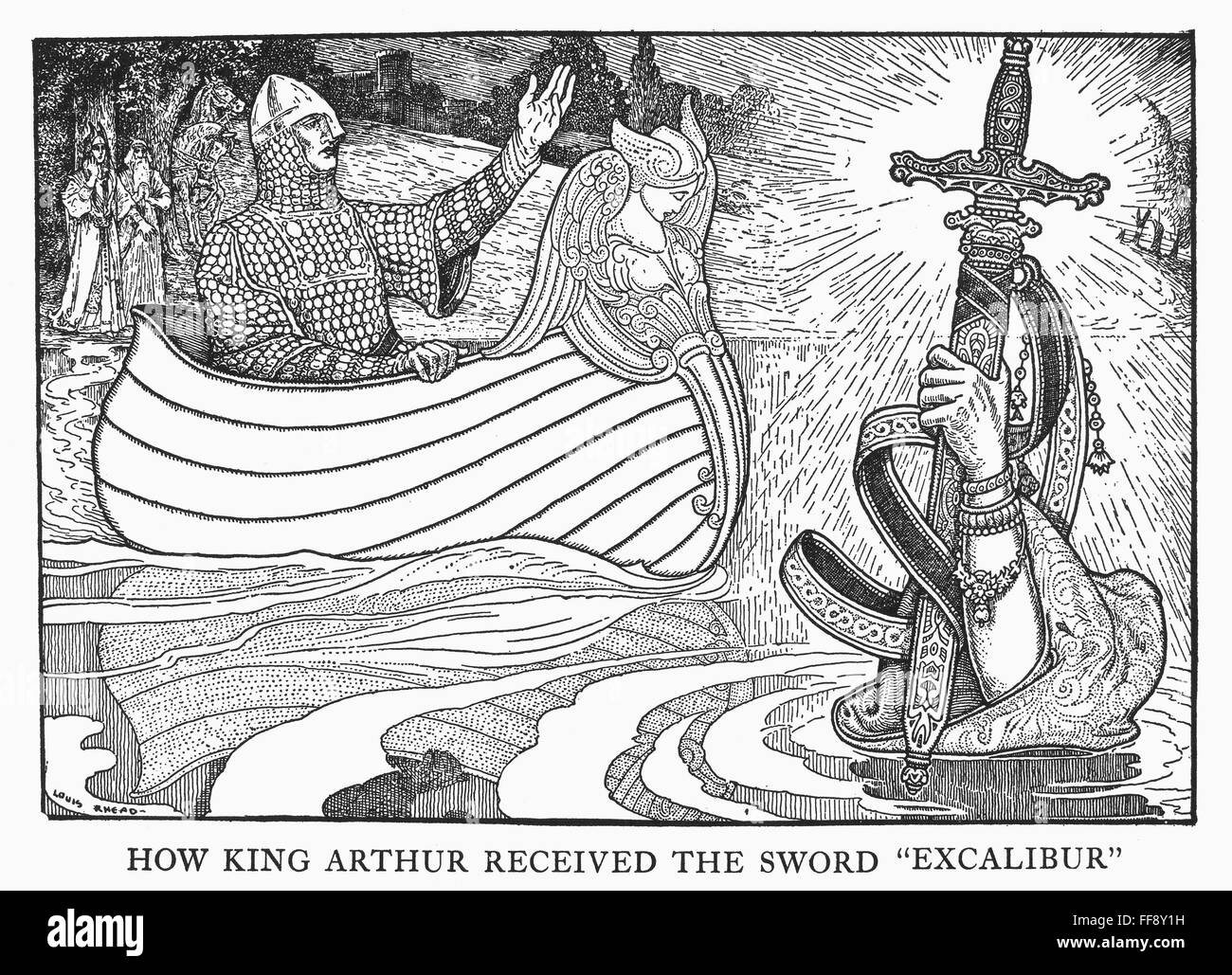 King Arthur And Excalibur Nking Arthur Receiving The Sword Stock Photo Alamy