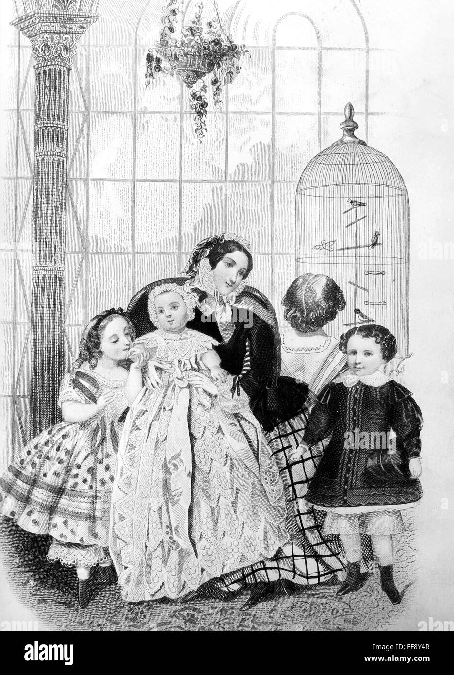 MOTHER AND CHILDREN, 1856. /nLithograph, 1856. Stock Photo