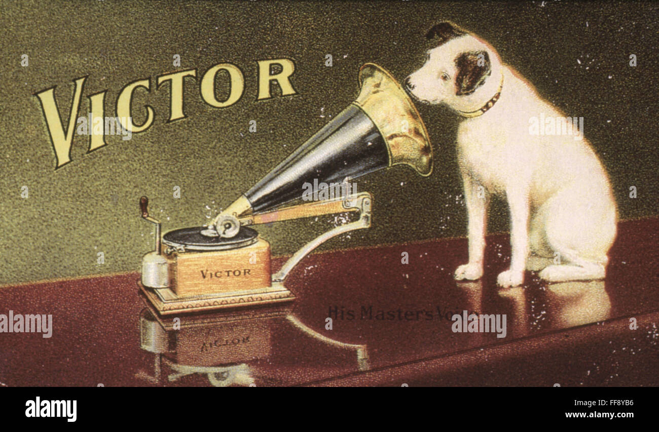 RCA VICTOR TRADEMARK. /n'His Master's Voice.' American merchant's trade card, c1906, for Victor Talking Machine Company, featuring Nipper the dog. Stock Photo