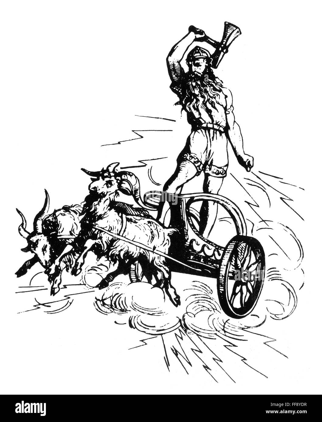 NORSE MYTHOLOGY: THOR. /nNordic-Germanic god of war and thunder. Illustration, 19th century. Stock Photo