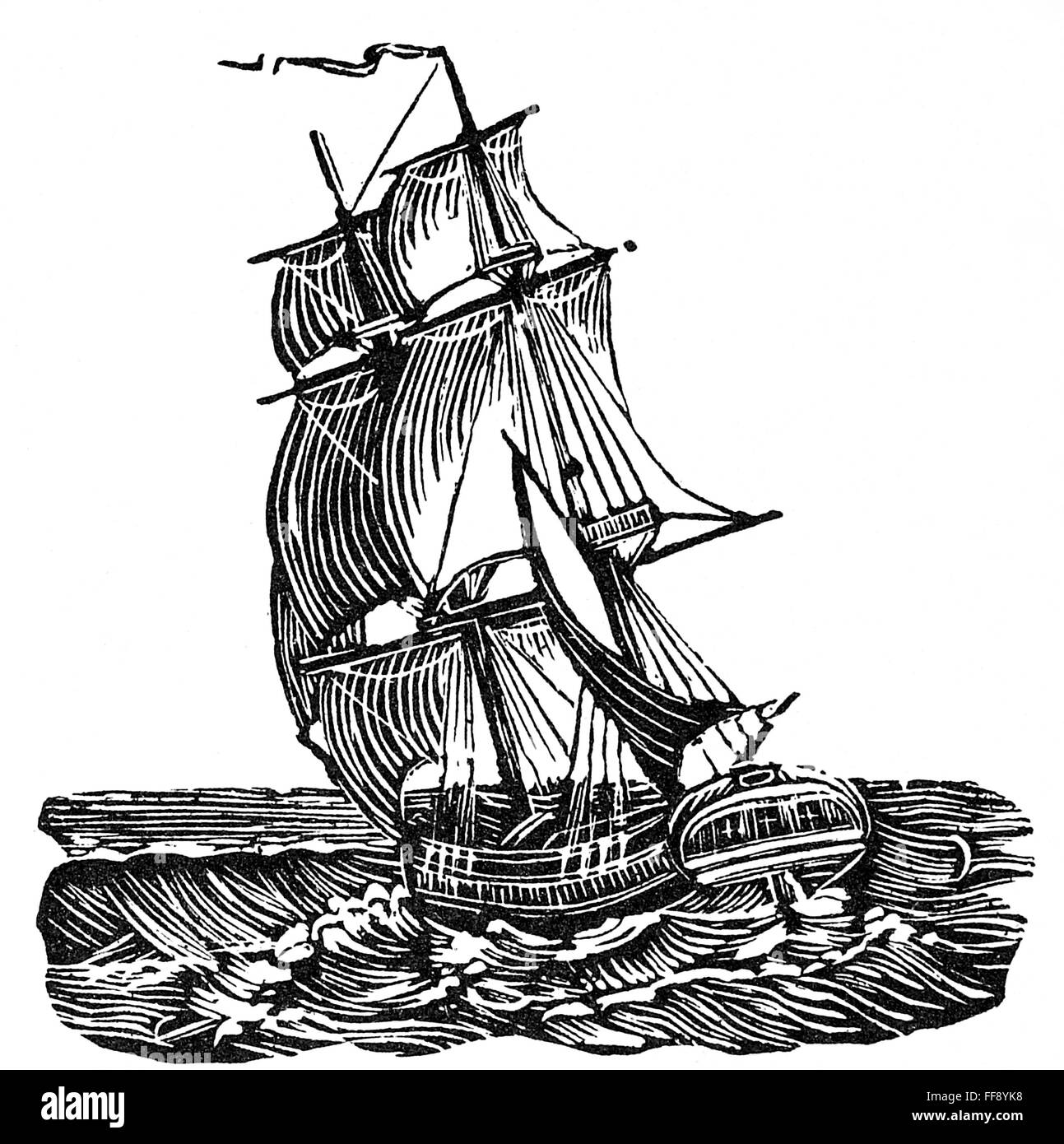 SAILING SHIP, 19th CENTURY. /nWood engraving, English, early 19th ...