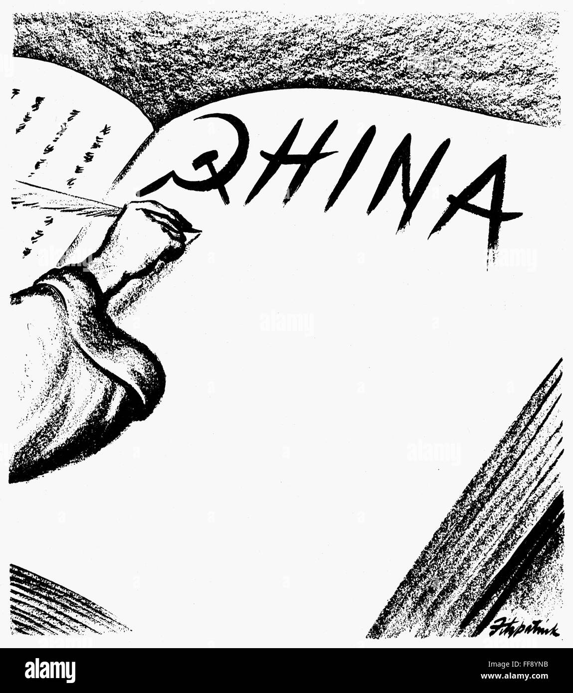 CHINA: COMMUNISM CARTOON. /n'New Page in a Long History'. American cartoon, 1949, by D.R. Fitzpatrick on the establishment of Communist rule in China and of the People's Republic of China. Stock Photo