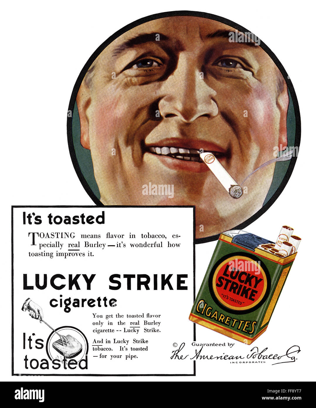 LUCKYS CIGARETTE AD, 1919. /nIt's Toasted: advertisement for Lucky Strike  brand cigarettes, from an American magazine of 1919 Stock Photo - Alamy