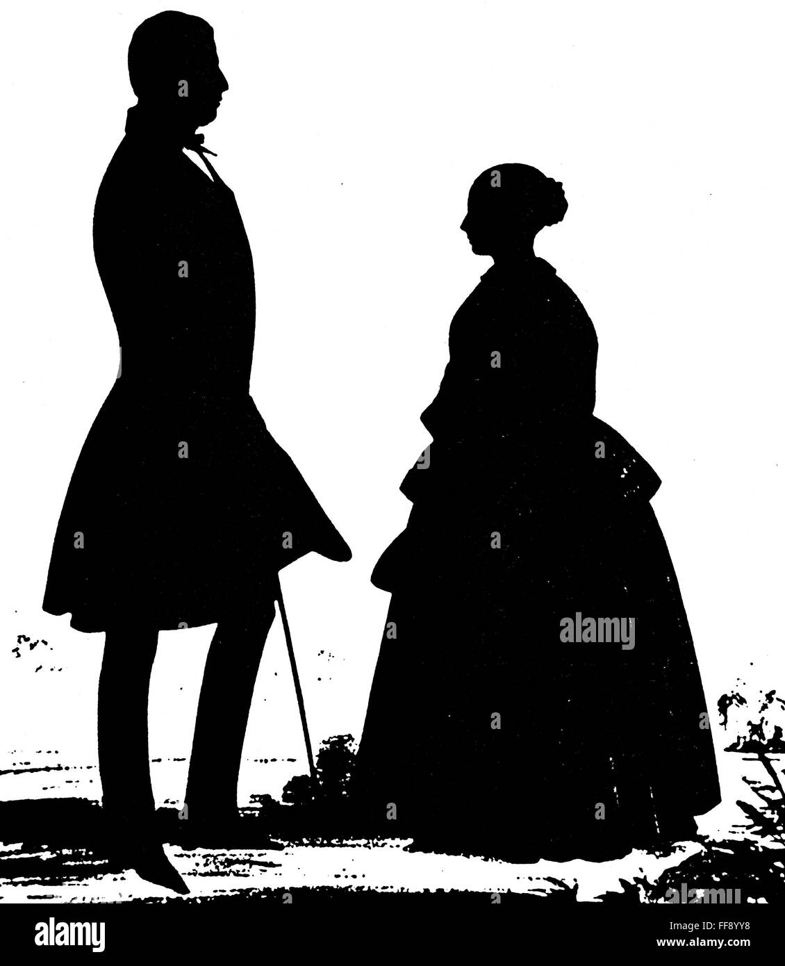 QUEEN VICTORIA SILHOUETTE. /nSilhouette of Queen Victoria with Lord Melbourne, c1840, by George Atkinson. Stock Photo