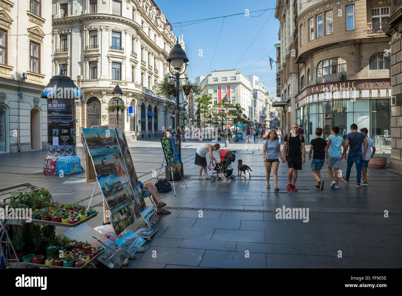 Painter stand at Knez Mihailova (Prince Michael) Street in Belgrade, Serbia Stock Photo