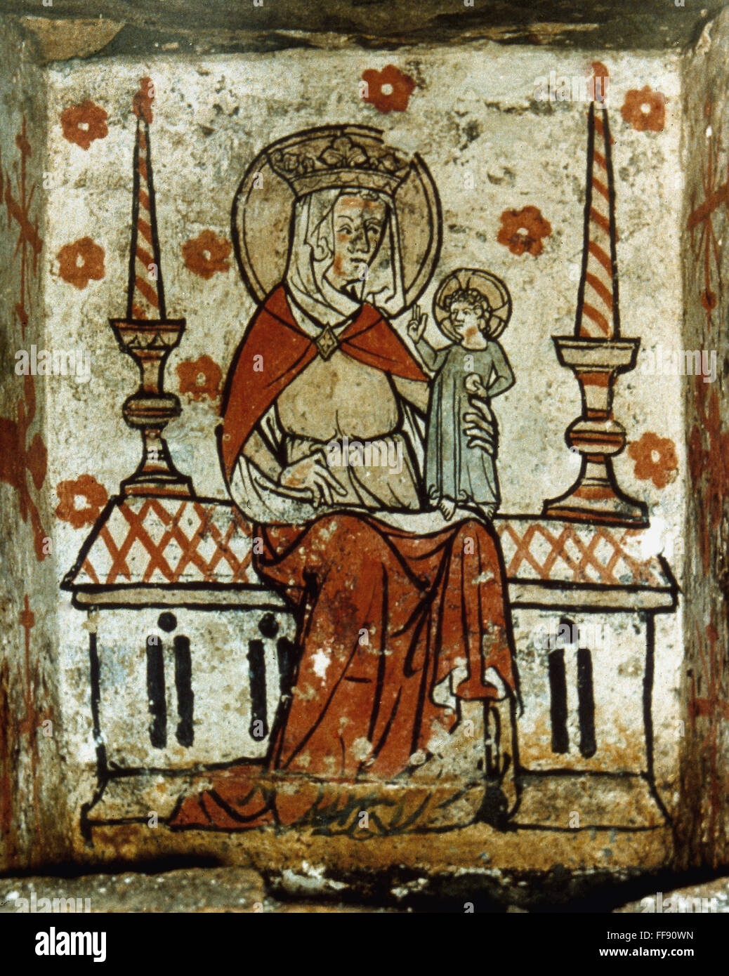 MADONNA & CHILD. /nWallpainting from a 14th century tomb in the Church