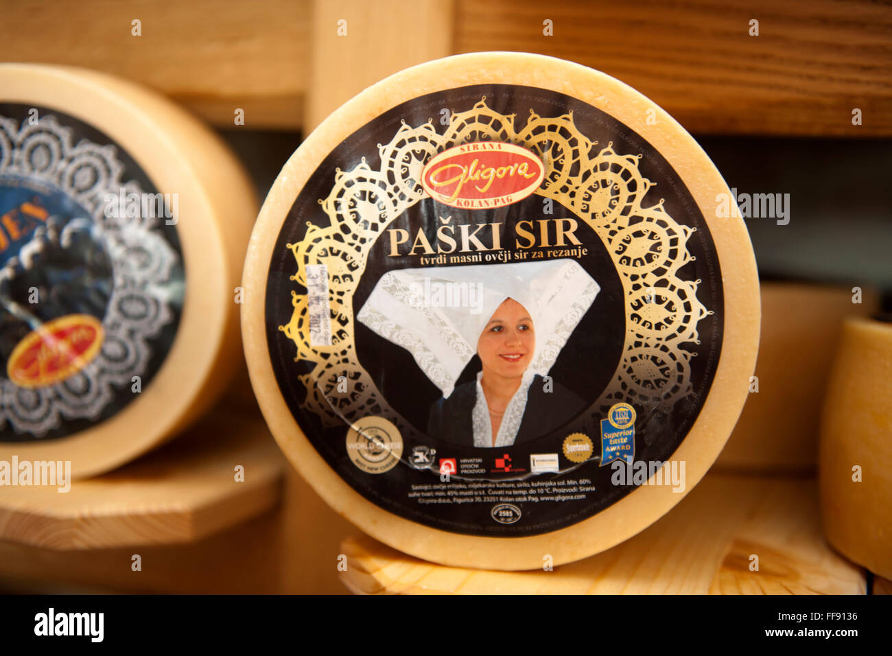 Kroatien, Dalmatien, Halbinsel Pag, Spezialität ist der Pager Käse Paski Sir Stock Photo
