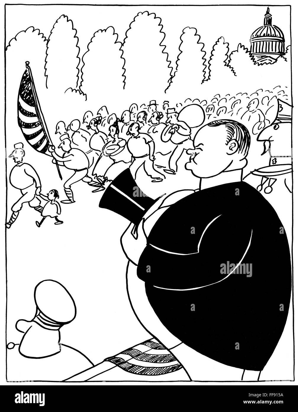 CARTOON: BONUS MARCH, 1932. /nAmerican cartoon, 1932, by Otto Soglow showing President Herbert Hoover watching the Bonus March of World War I veterans at Washington, July 1932. Stock Photo