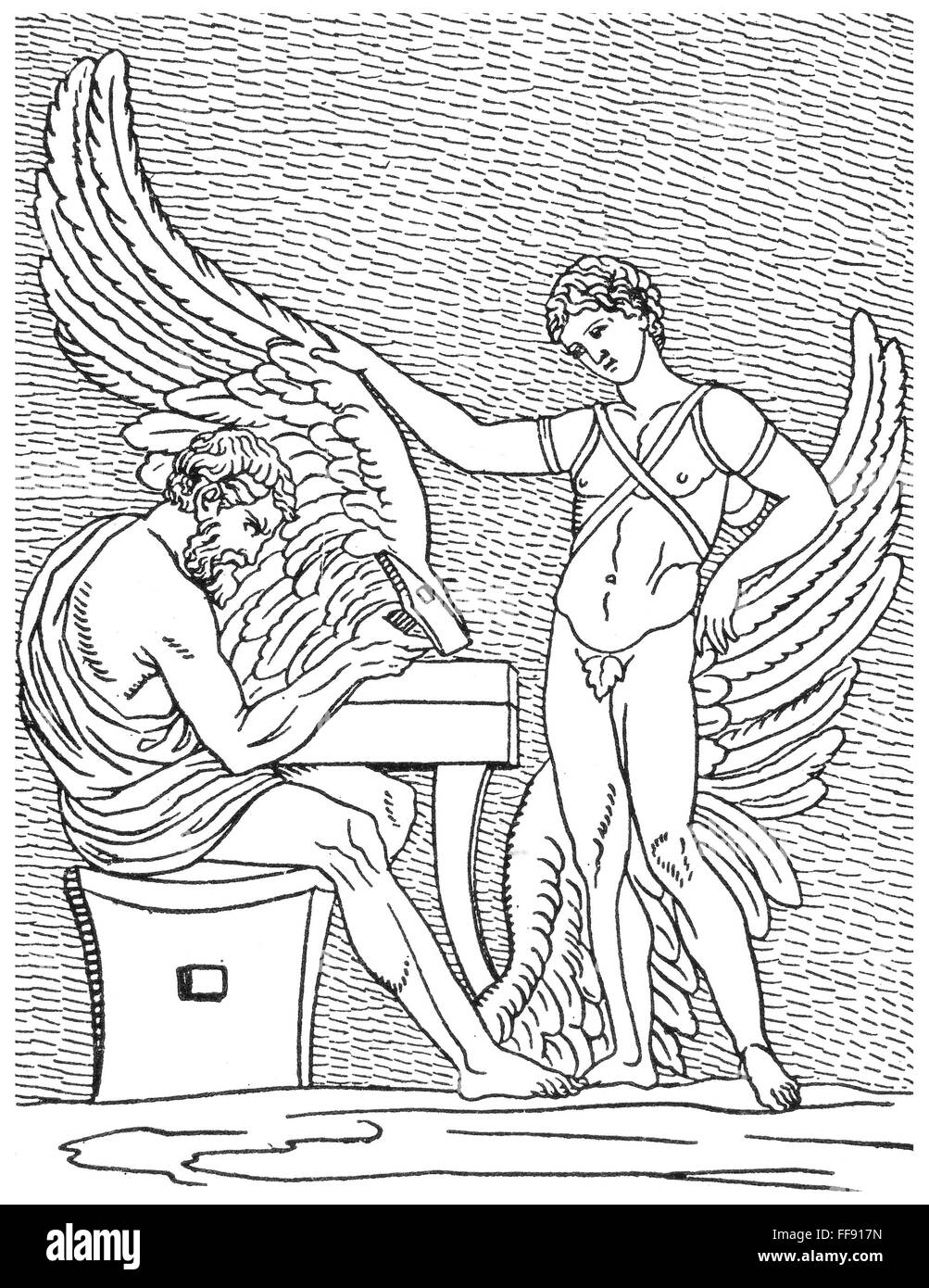 DAEDALUS AND ICARUS. /nDaedalus makes wings of feathers and wax to enable  him and his son Icarus to escape Crete, ruled by King Minos. Line cut, 20th  century Stock Photo - Alamy