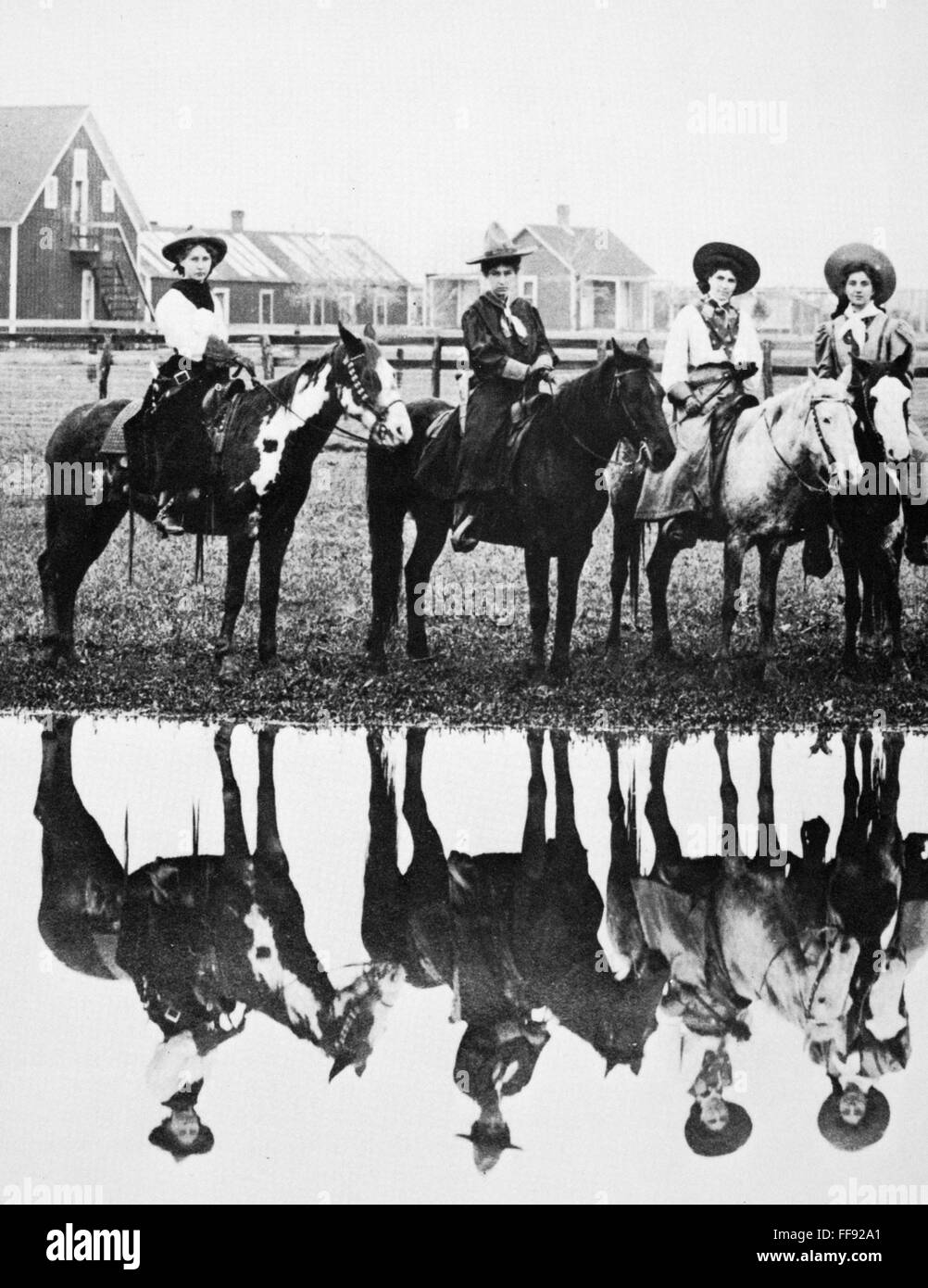 COWGIRLS, 1907. /nCowgirls on an Oklahoma ranch. Photograph, 1907. Stock Photo