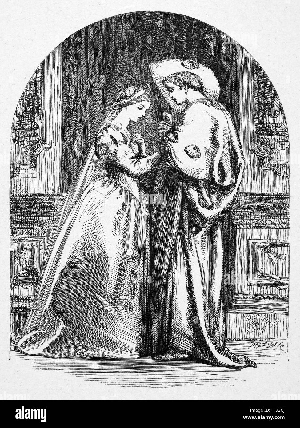 ROMEO AND JULIET. /nAct I, Scene V of William Shakespeare's 'Romeo and Juliet.' Wood engraving, English, c1880. Stock Photo