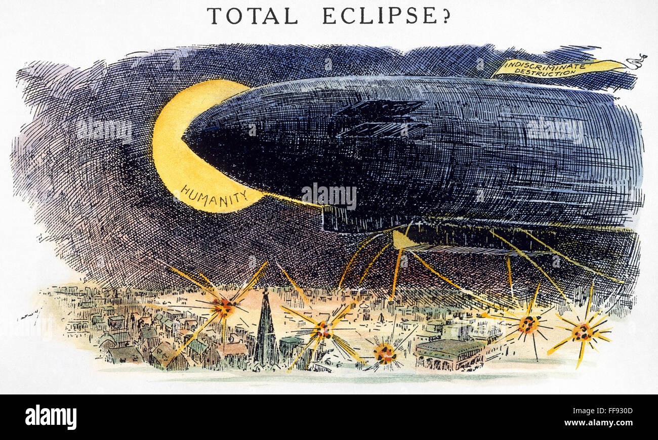 CARTOON: AIRSHIP RAID 1914. /nTotal Eclipse?: American anti-war cartoon, 1914, by Luther Daniels Bradley, remarking on the potential of the airship to wreak indiscriminate destruction on humanity. Stock Photo