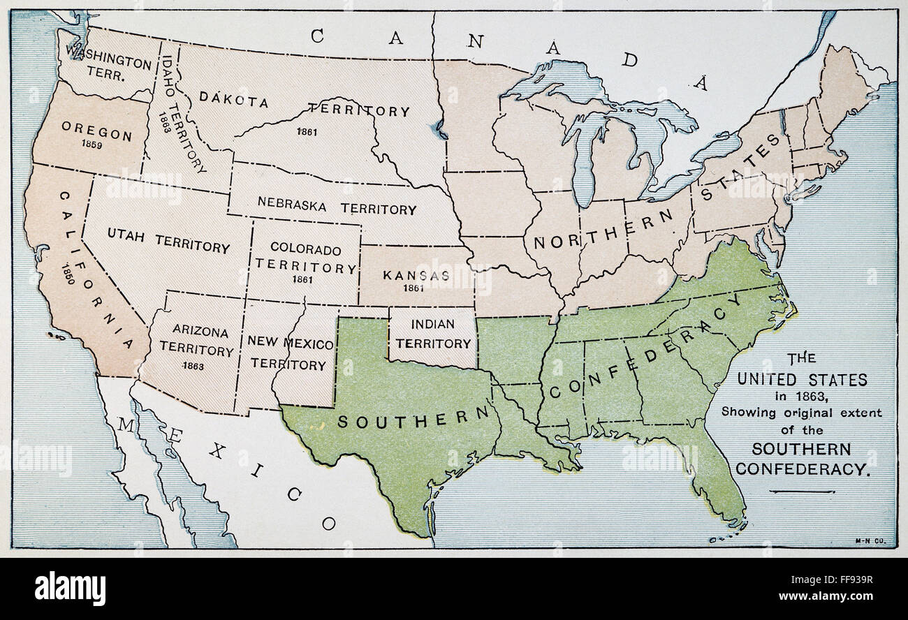 UNITED STATES MAP, 1863. /nMap of the United States as it appeared in