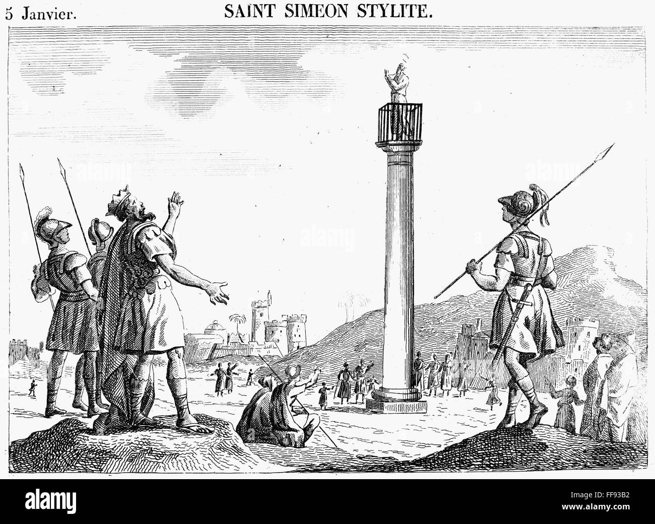 ST. SIMEON STYLITES /n(390459). Syrian ascetic. Etching, French, early