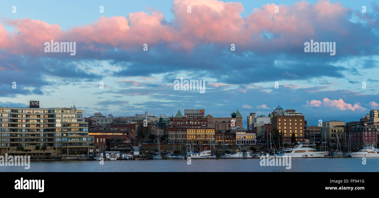 Victoria city skyline with sunset clouds in evening-Victoria, British ...