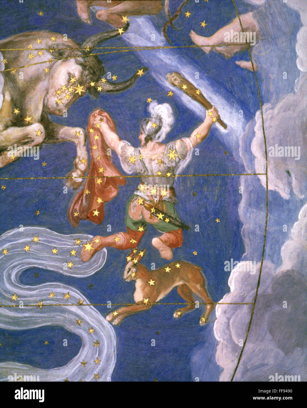ASTRONOMY: ORION. /nOrion, the Hunter: fresco, 1575, from Villa Farnese, Caprarola, Italy. Stock Photo