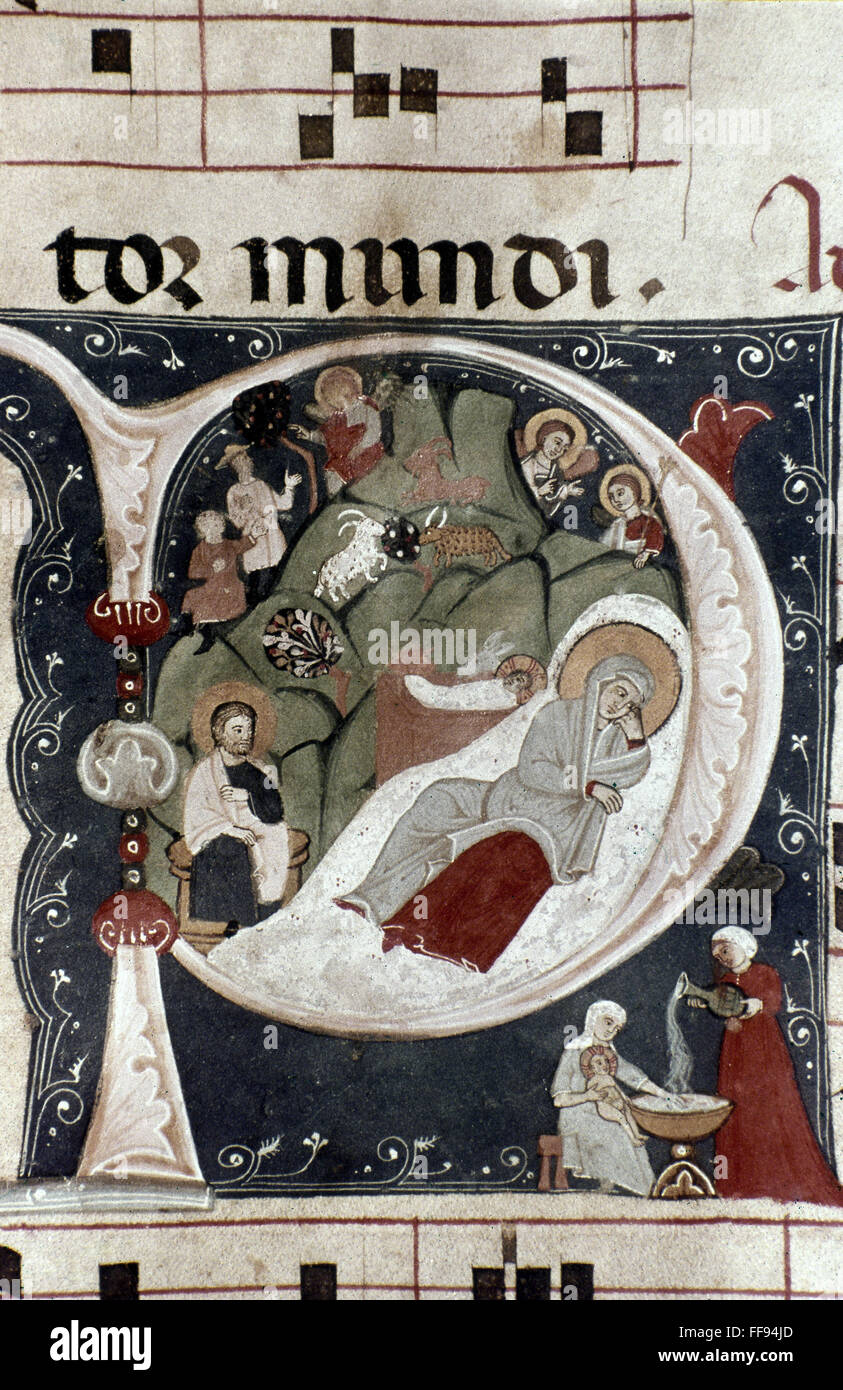 NATIVITY/CROATIAN. /nThe Nativity. Illuminated initial from a Croatian Gradual, fourteenth century. Stock Photo