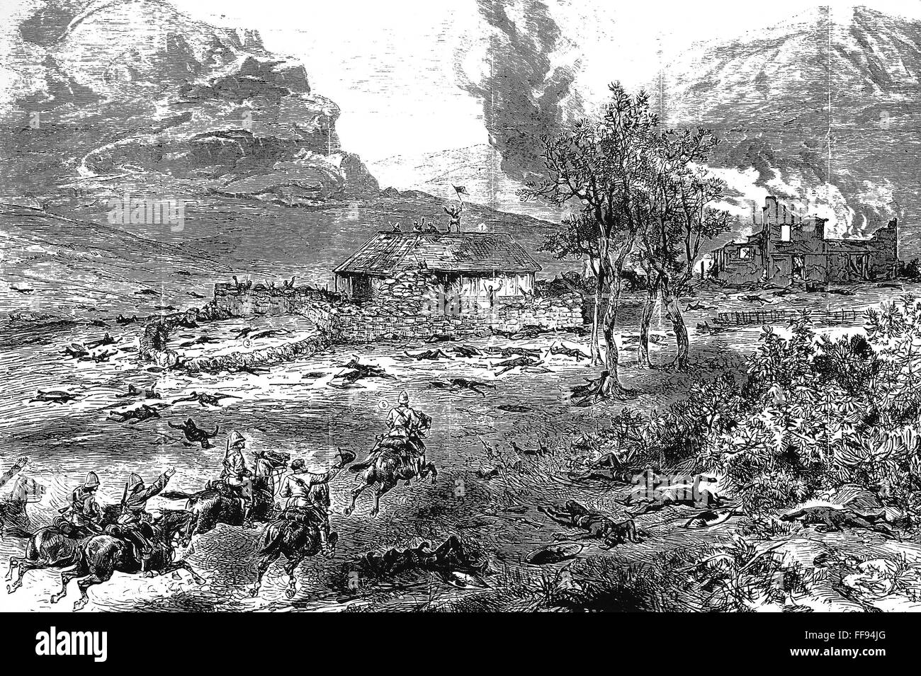 ZULU WAR, 1879. /nThe relief of Rorke's Drift, 23 January 1879. Wood engraving, English, 1879