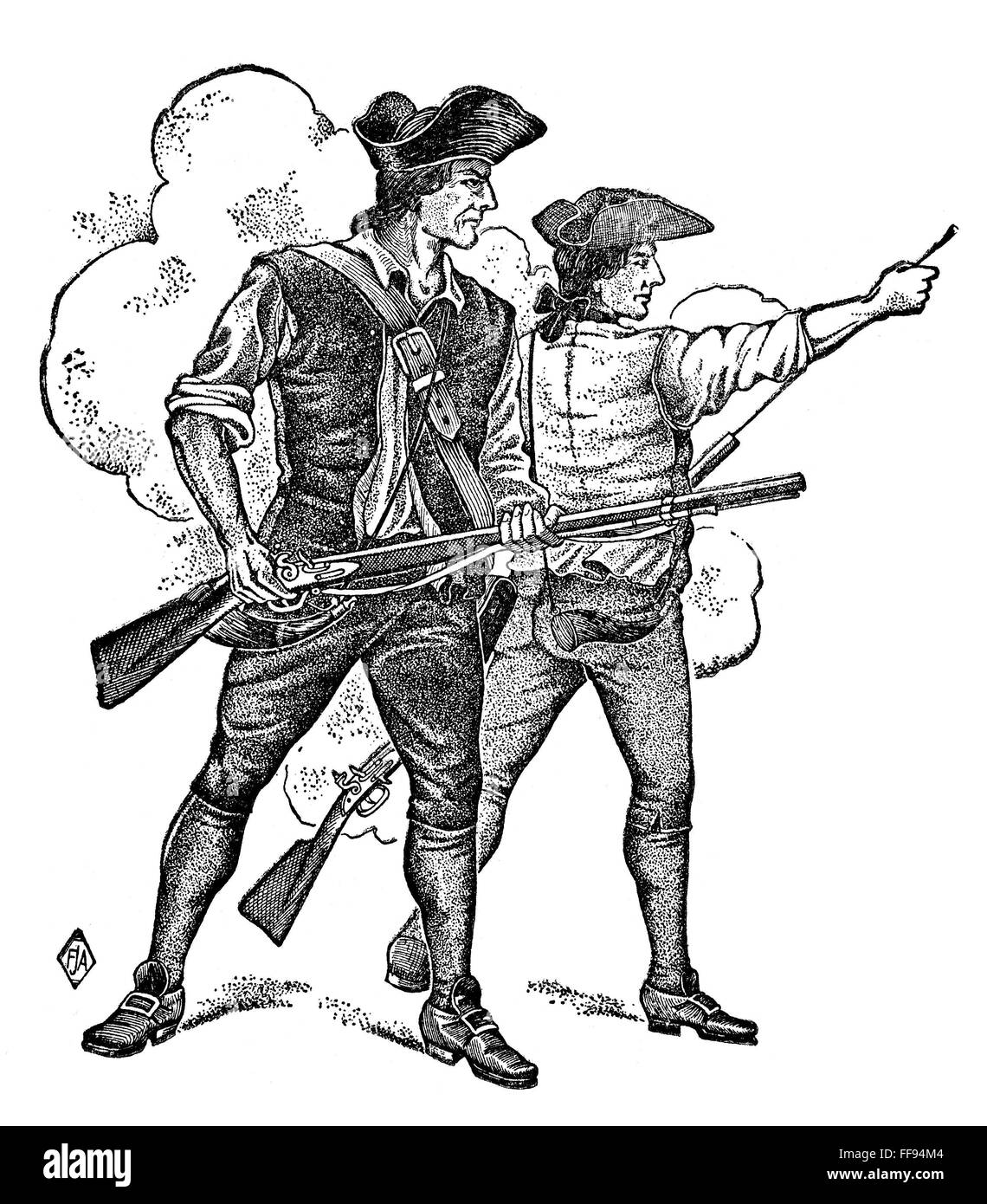 MINUTEMEN, 1770s. /nLithograph, American, late 19th century. Stock Photo