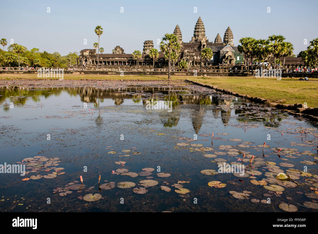 Angkor Wat exterior overlooking lily pond Stock Photo