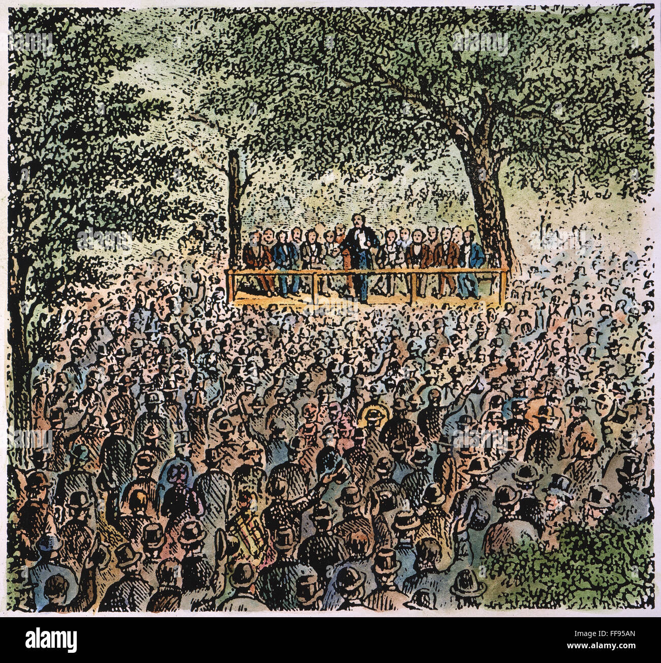 REPUBLICAN CONVENTION, 1854. /nThe first Republican convention, held outdoors at Jackson, Michigan, on 6 July 1854. Contemporary American line engraving. Stock Photo