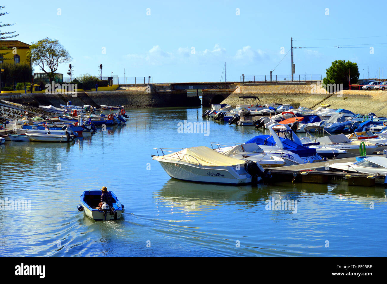 Motor boats moored in Faro Marina Stock Photo Alamy