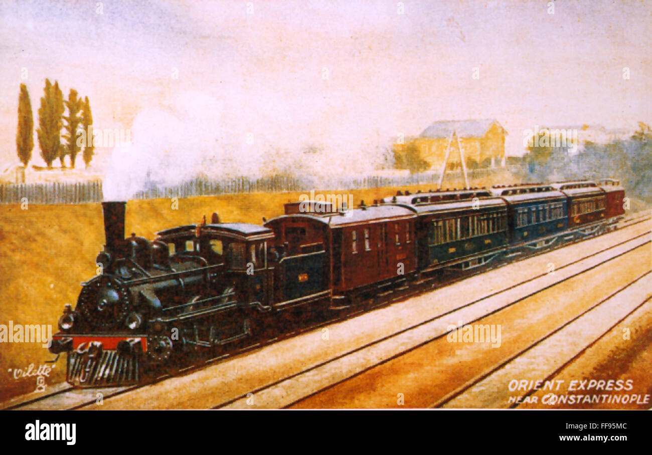 THE ORIENT-EXPRESS TRAIN /nnear Constantinople: English lithograph postcard, c. 1900. Stock Photo