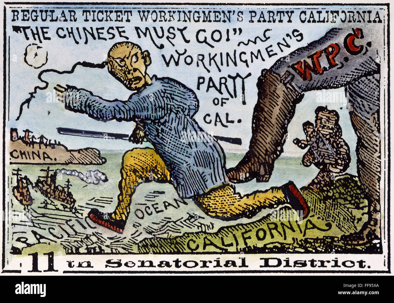 CHINESE IMMIGRANTS, c1880. /nBroadside, c1880, supporting the Workingmen's Party of California in elections to the state legislature, featuring the party's popular slogan, 'The Chinese Must Go!' Stock Photo