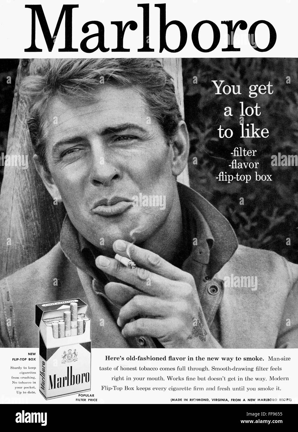 MARLBORO AD, 1957. /n'You get a lot to like.' Advertisement for