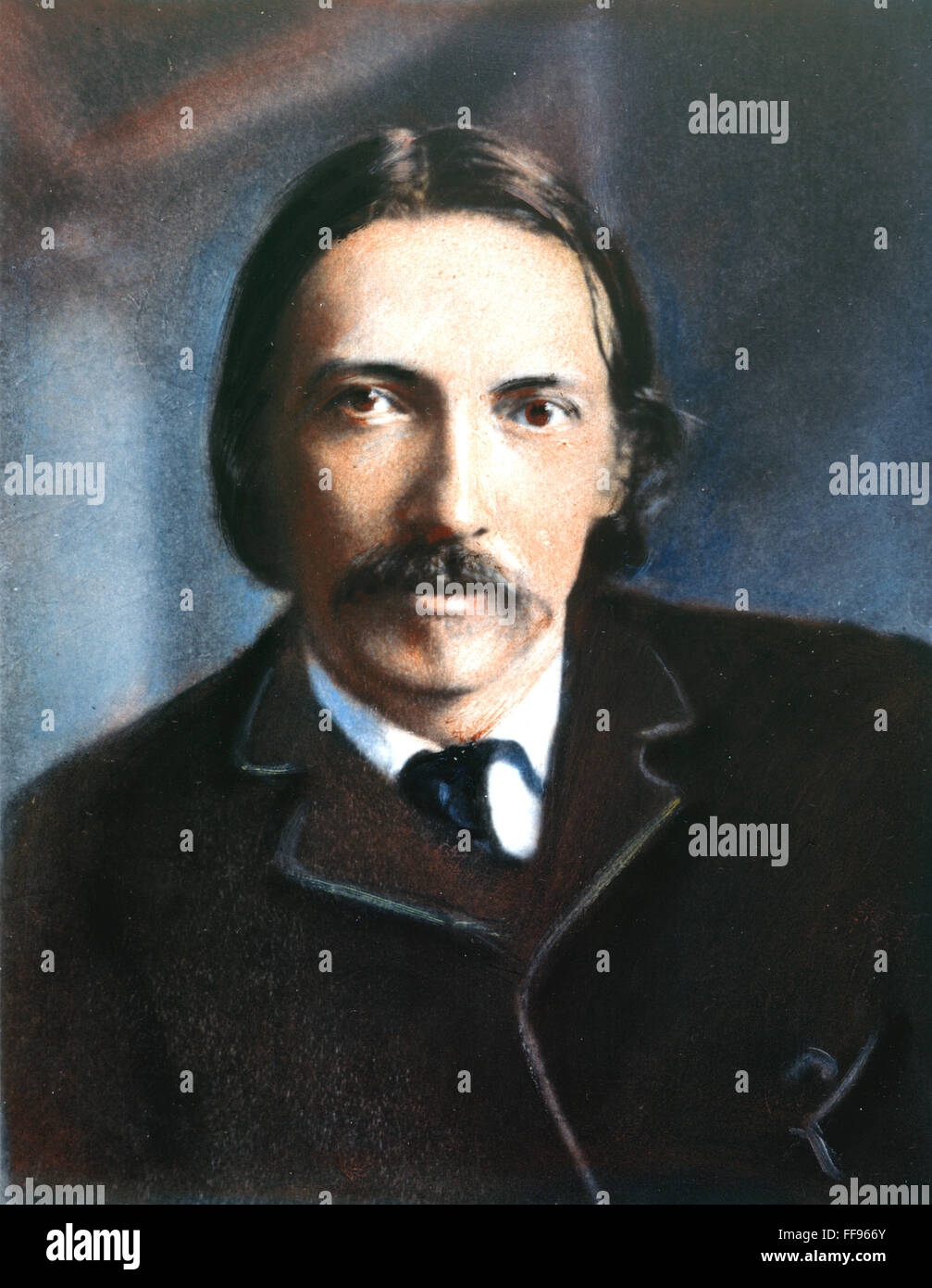 ROBERT LOUIS STEVENSON /n(1850-1894): oil over a photograph, c1888. Stock Photo