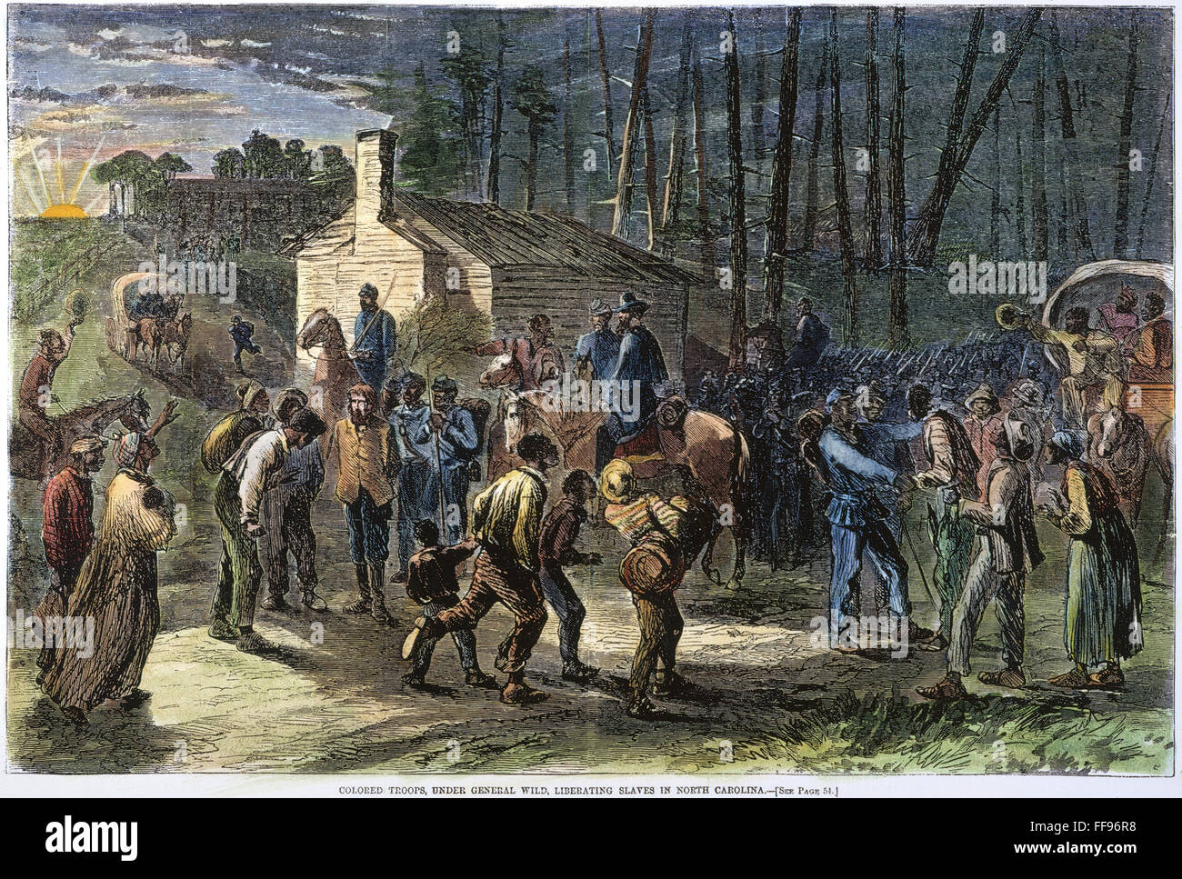 NC LIBERATED SLAVES, 1864. /nBlack Union troops liberating slaves in