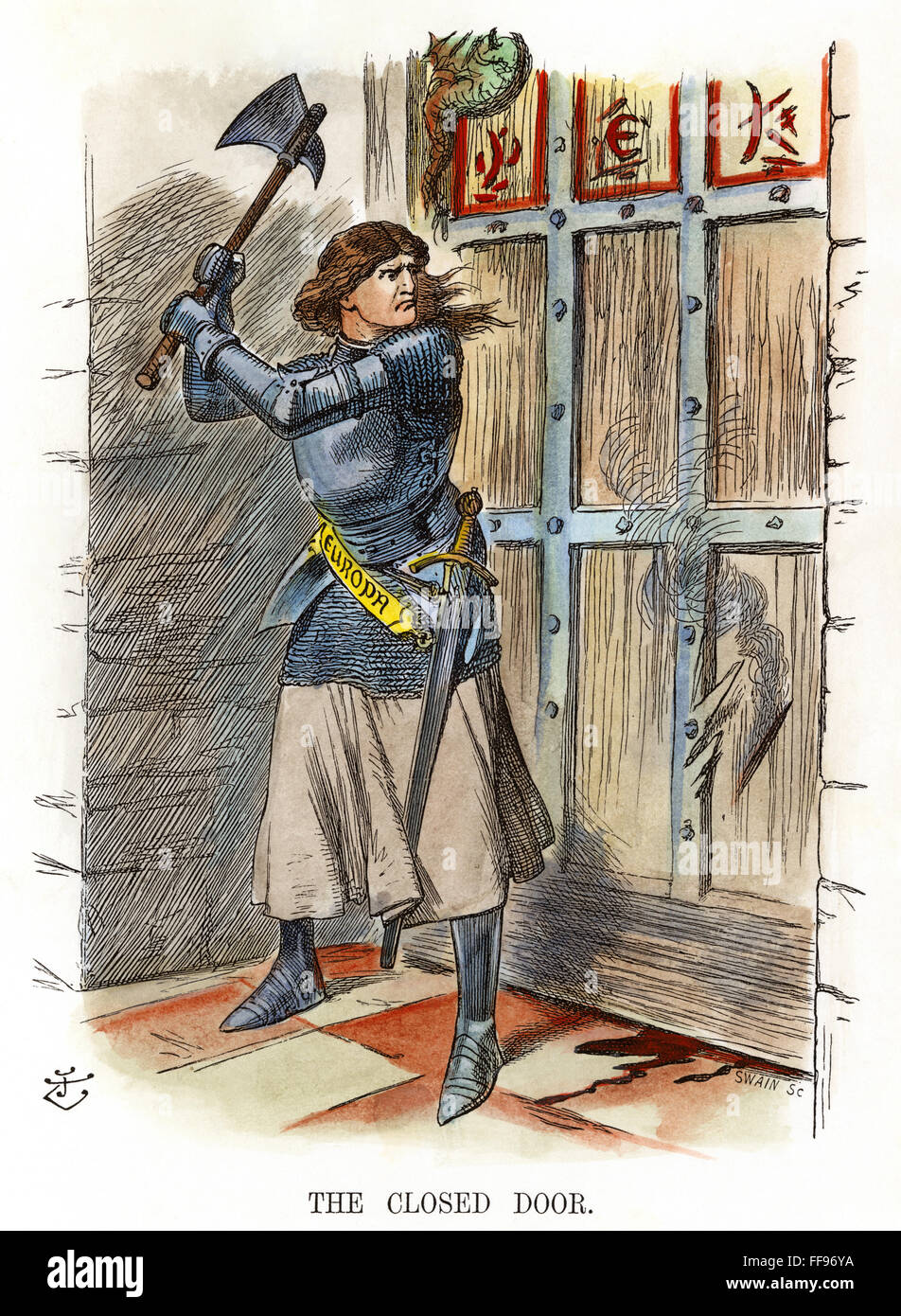 CHINA: BOXER REBELLION. /n'The Closed Door.' A British response to the Boxer Rebellion. Cartoon by Sir John Tenniel published in 'Punch,' 1900. Stock Photo