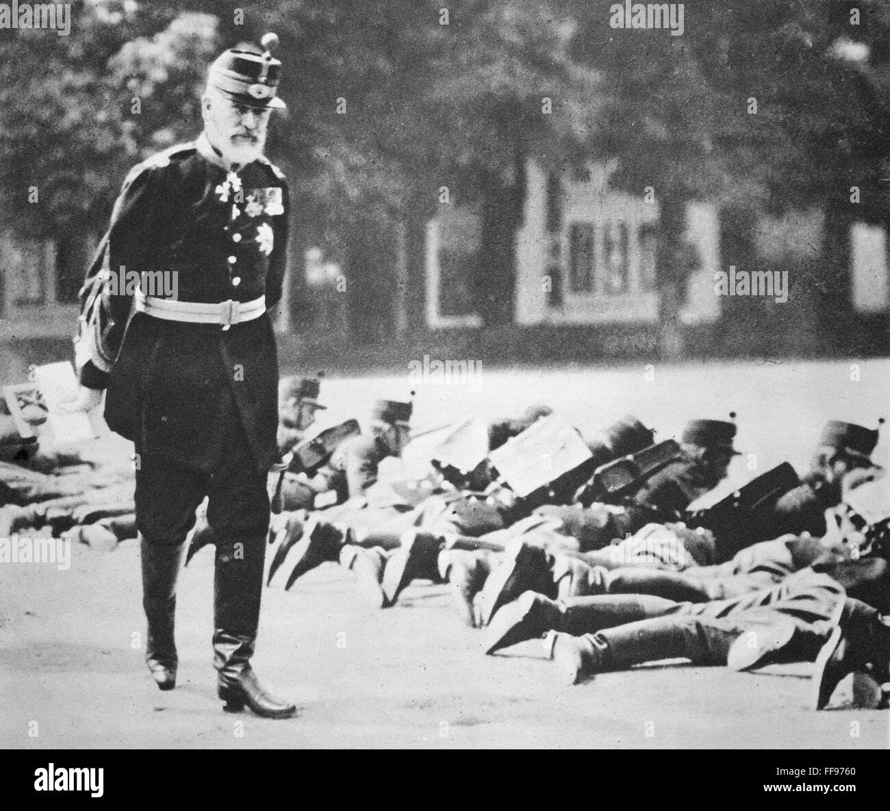 SECOND BALKAN WAR, 1913. /nKing Carol I of Romania inspecting his troops before their departure for the Bulgarian front in 1913. Stock Photo