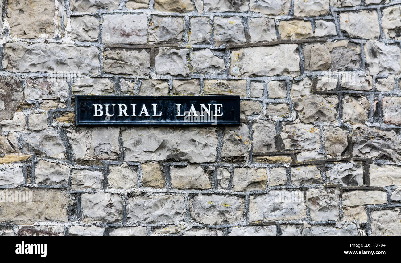Wall plaque of Burial Lane, Llantwit Major, Vale of Glamorgan, Wales Stock Photo
