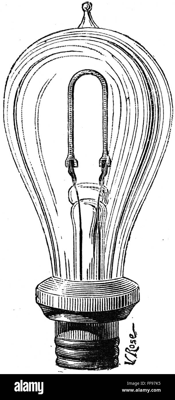 EDISON LAMP, 19th CENTURY. /nAn Edison incandescent lightbulb. Wood engraving, late 19th century. Stock Photo