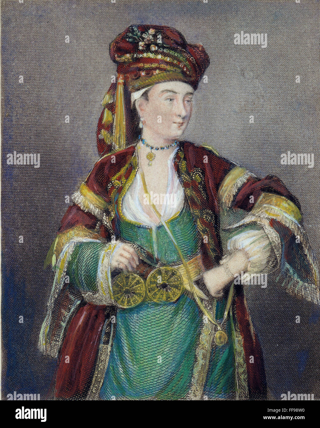 MARY WORTLEY MONTAGU /n(1689-1762) in Turkish dress: steel engraving, English, 1836. Stock Photo