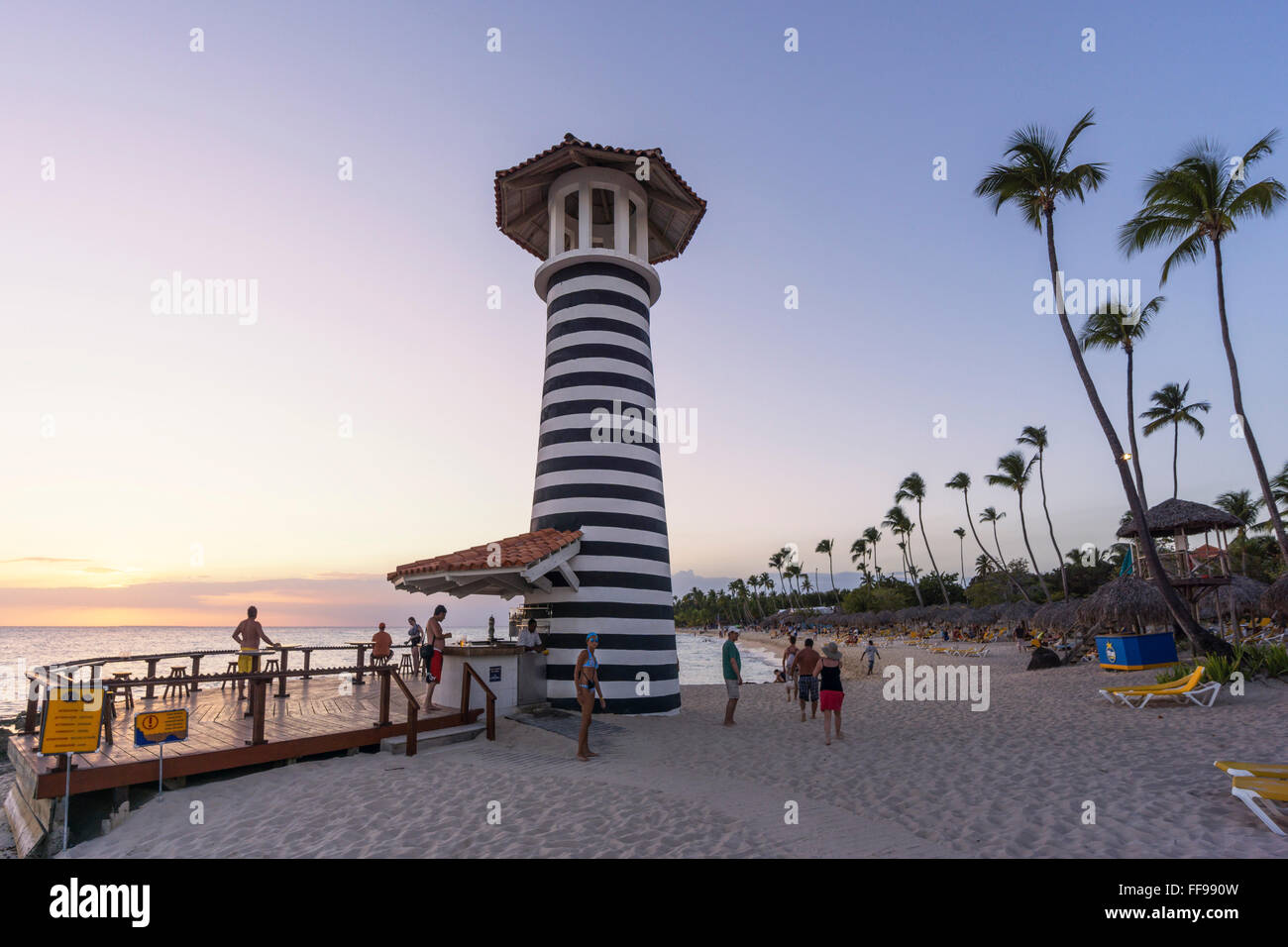 Playa Dominicus, The Lighthouse Beach Bar, sunset,  Iberostar Hacienda Dominicus, Bayahibe, Dominican Republic Stock Photo