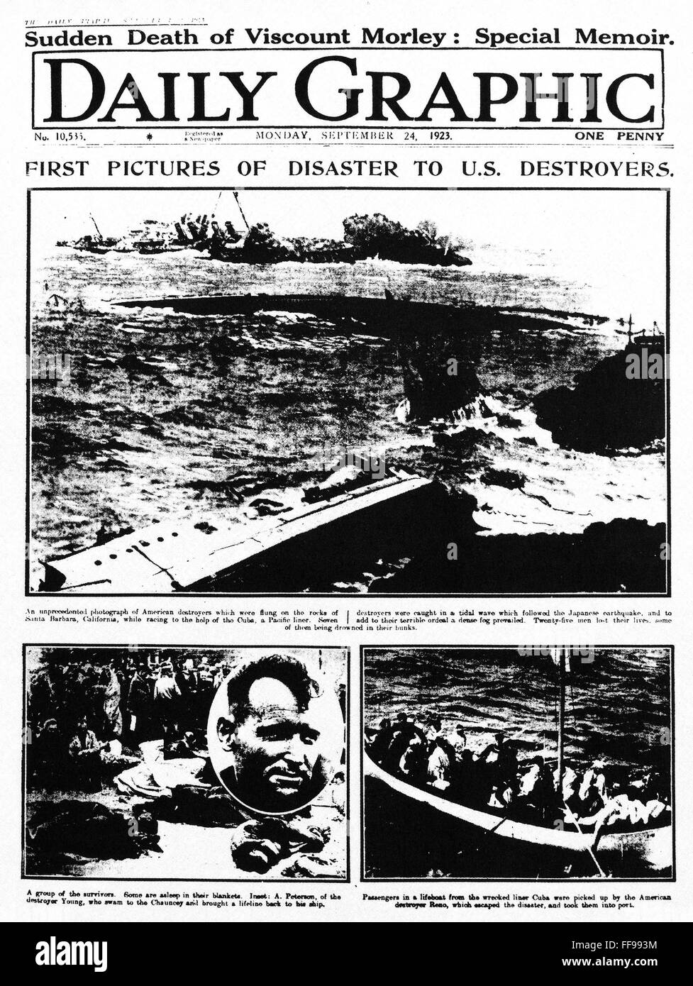 TIDAL WAVE, 1923. /nFront page of the 'Daily Graphic,' 24 September