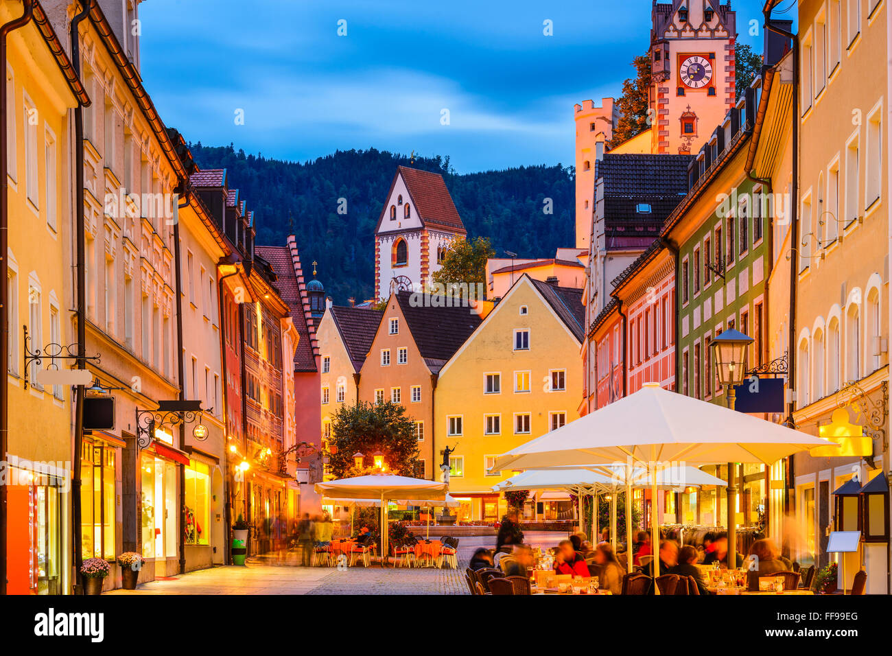 Fussen, Germany old townscape at night. Stock Photo