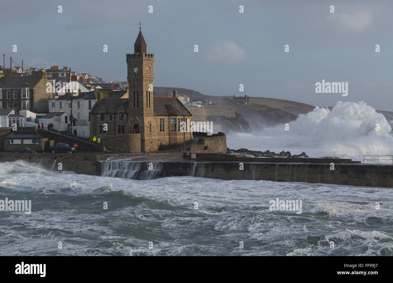 Stormy seas over Porthleven Stock Photo