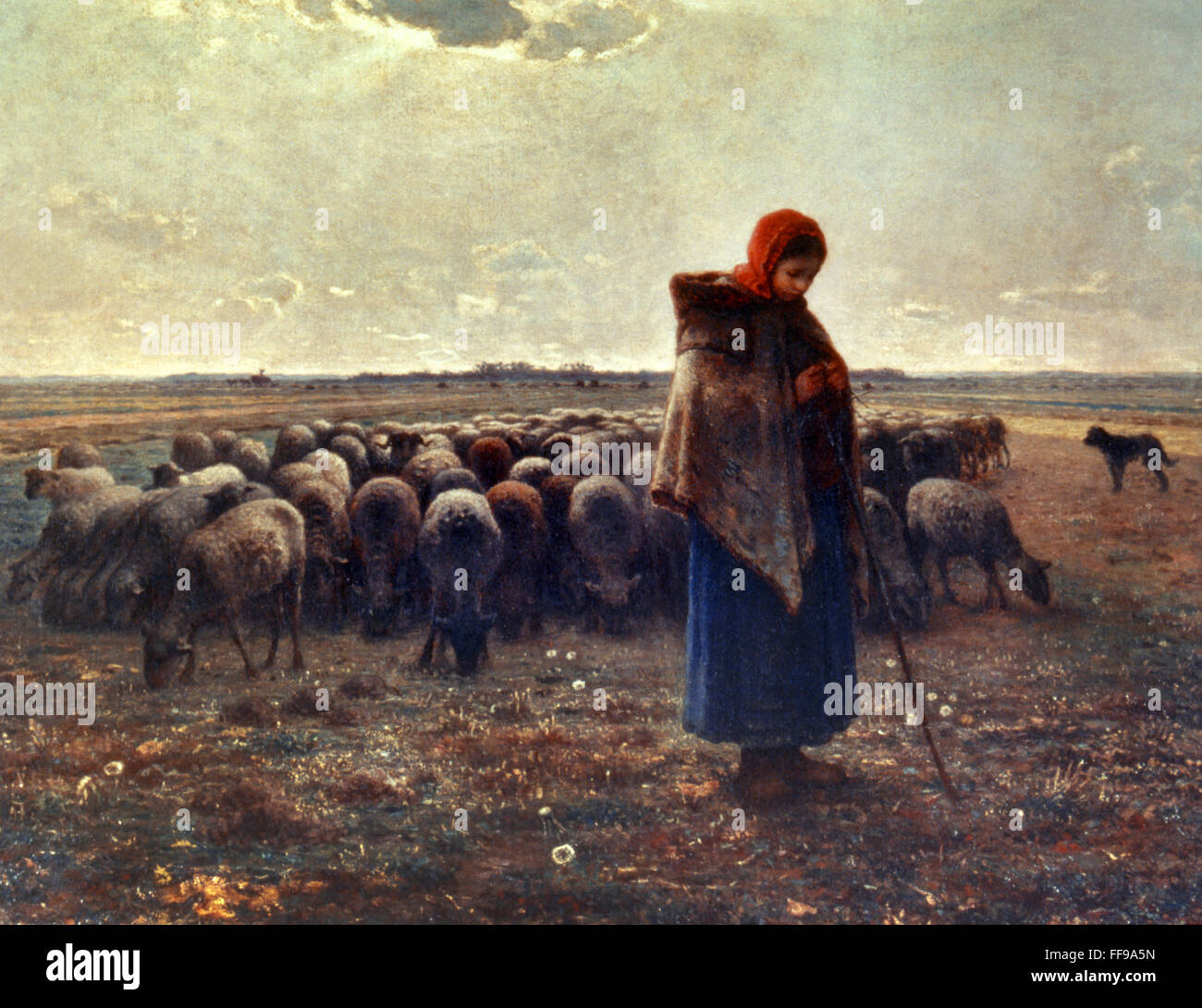 MILLET SHEPHERDESS. /nThe Shepherdess with Her Sheep. Oil on canvas by
