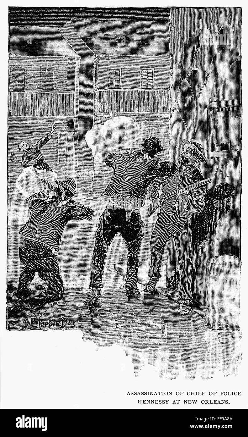 MAFIA KILLING, 1890. /nThe killing, 15 October 1890, at New Orleans, of Chief of Police David Hennessey, who had been investigating crimes connected with the Mafia. Stock Photo