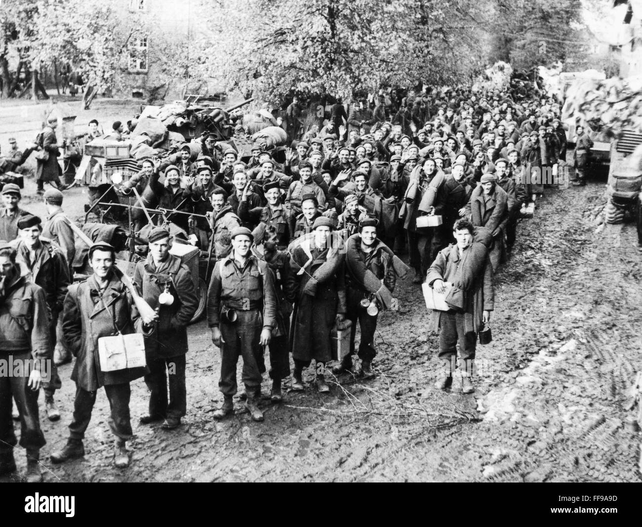 WORLD WAR II: PRISONERS. /nAmerican prisoners of war liberated by the British Army from a prison camp near Gudow, Germany, 1945. Stock Photo