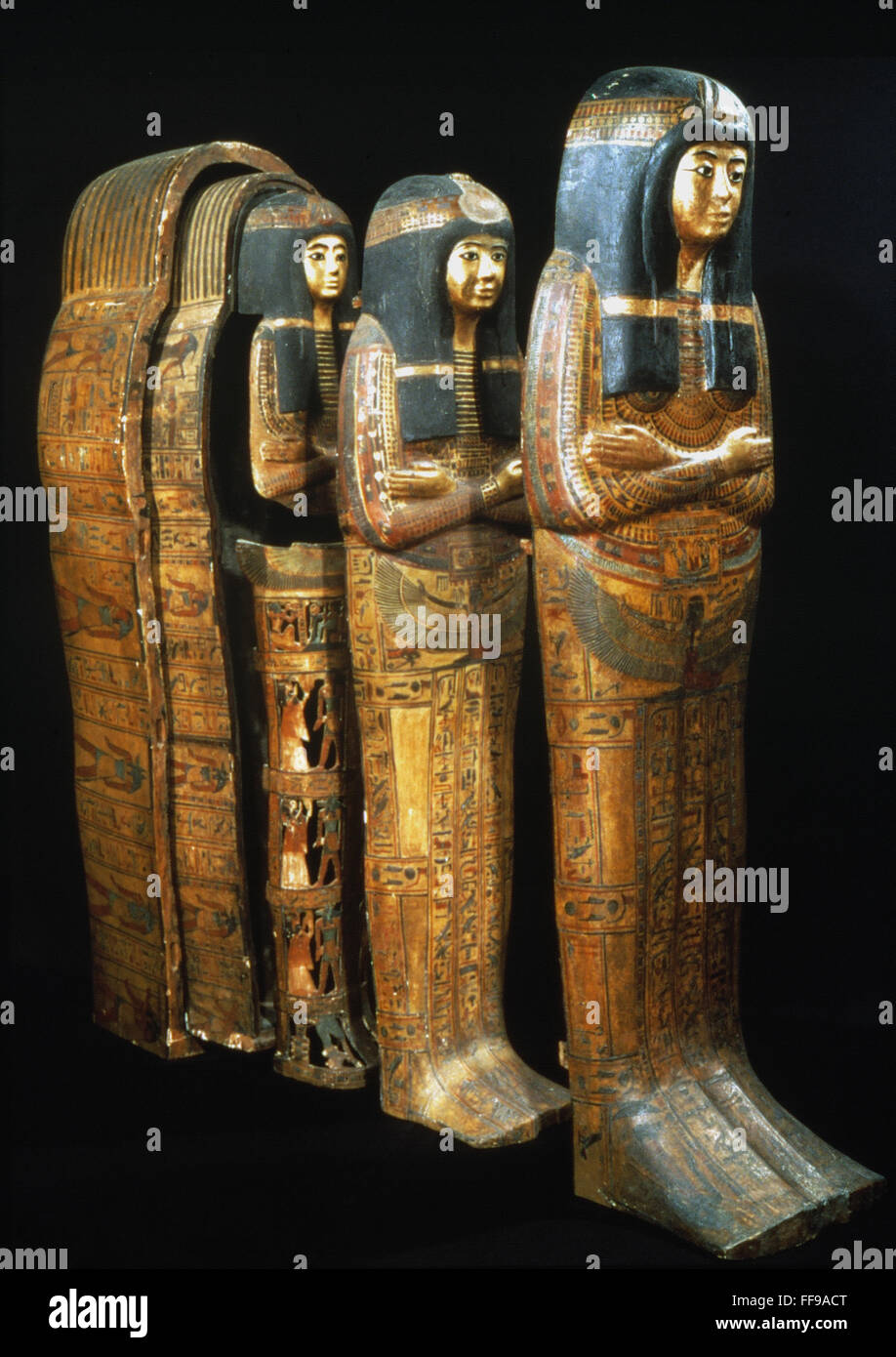 EGYPTIAN COFFIN./nInner and outer painted wooden coffins of