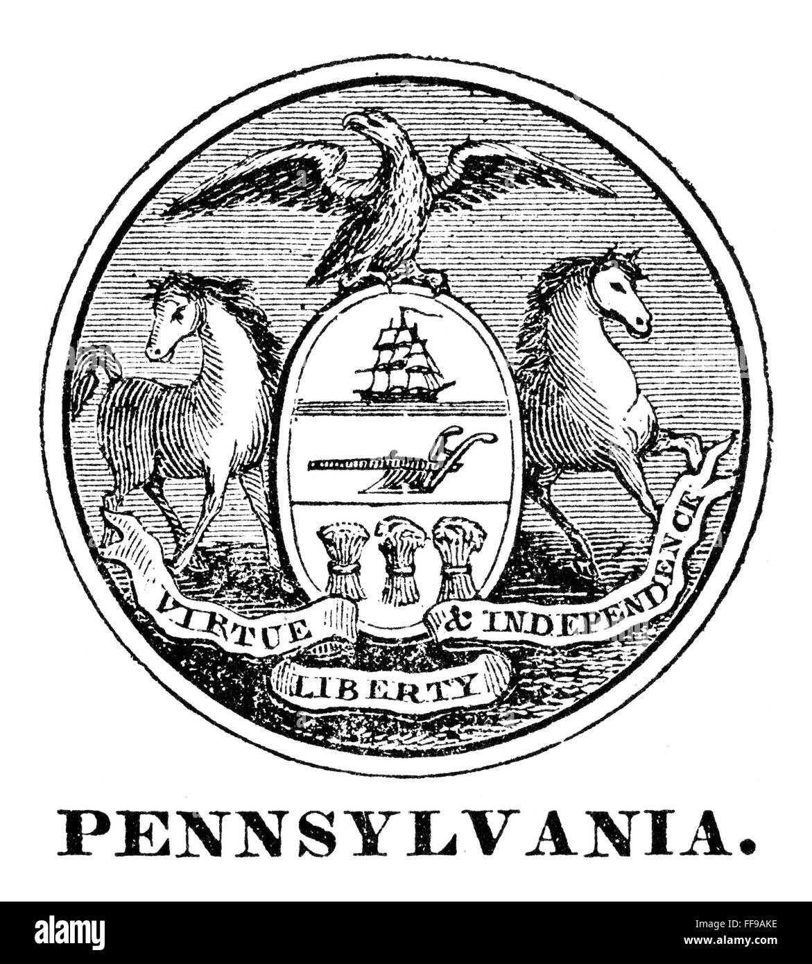 PENNYSLVANIA STATE SEAL. /nThe seal of Pennsylvania, one of the original Thirteen States, at the time of the American Revolution. Stock Photo