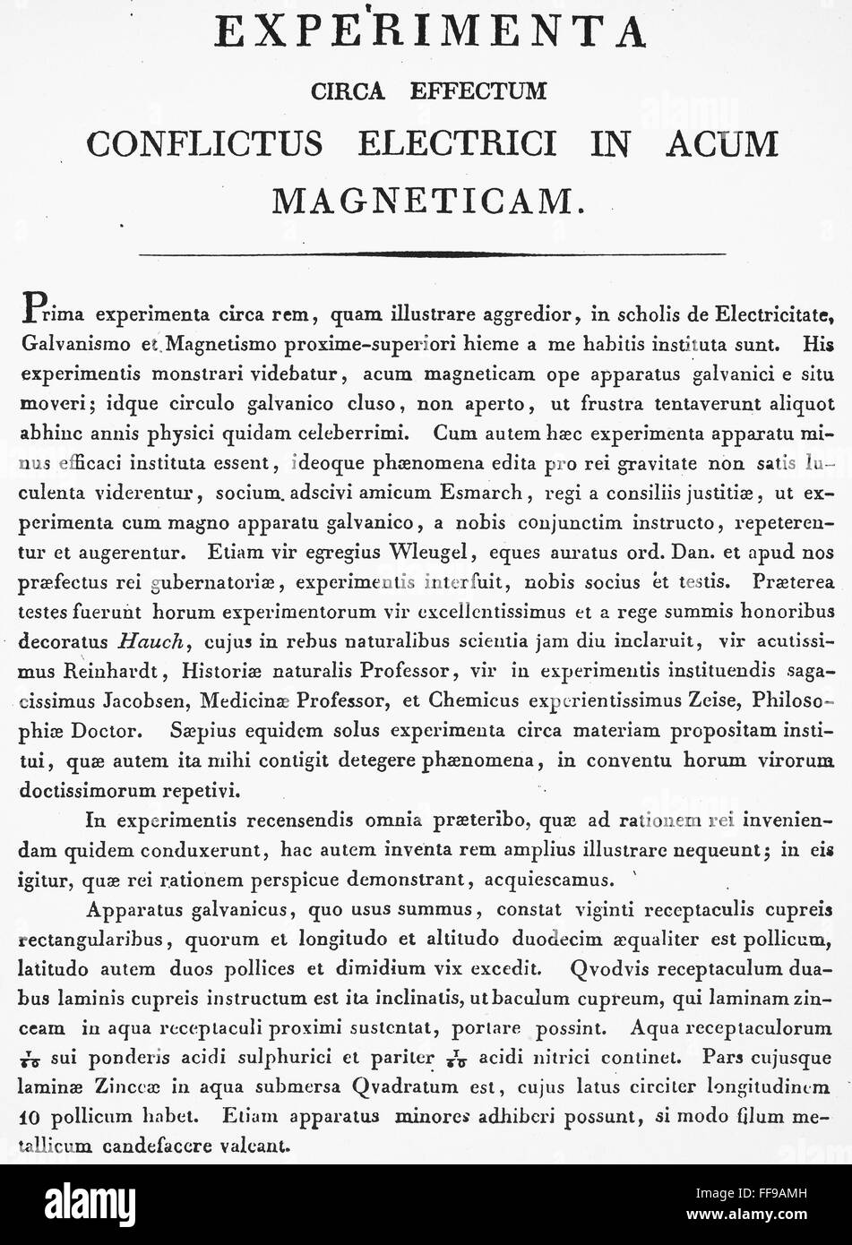 OERSTED MANUSCRIPT, 1820. /nThe first page of Hans Christian Oersted's ...