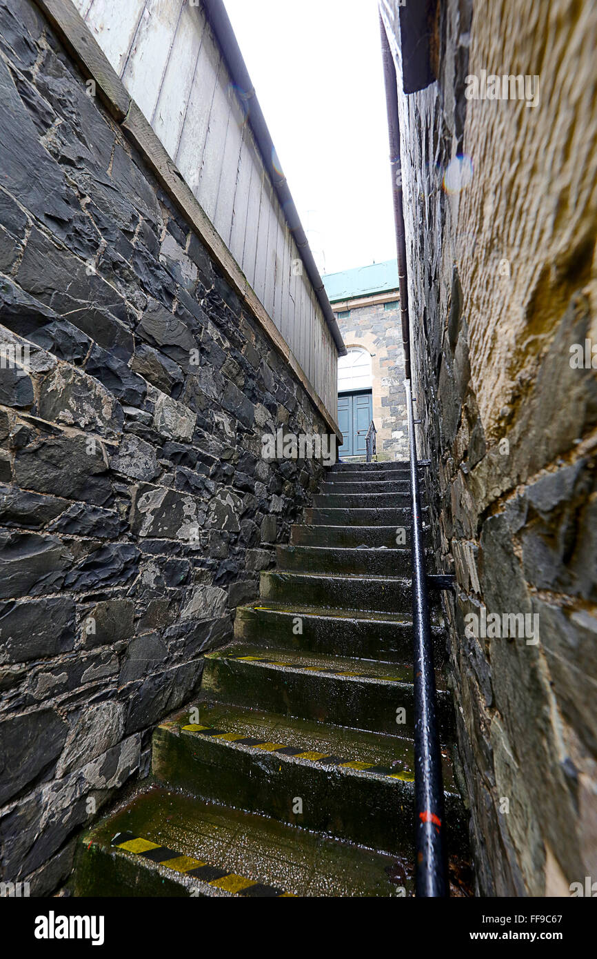 Steps.Robert Noble Mill Peebles.Scottish borders.Weaving and textiles business. Stock Photo
