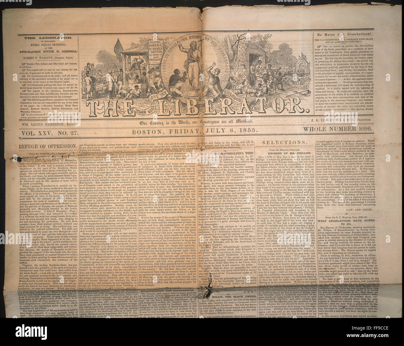 THE LIBERATOR, 1855. /nUpper half of the front page of William Lloyd